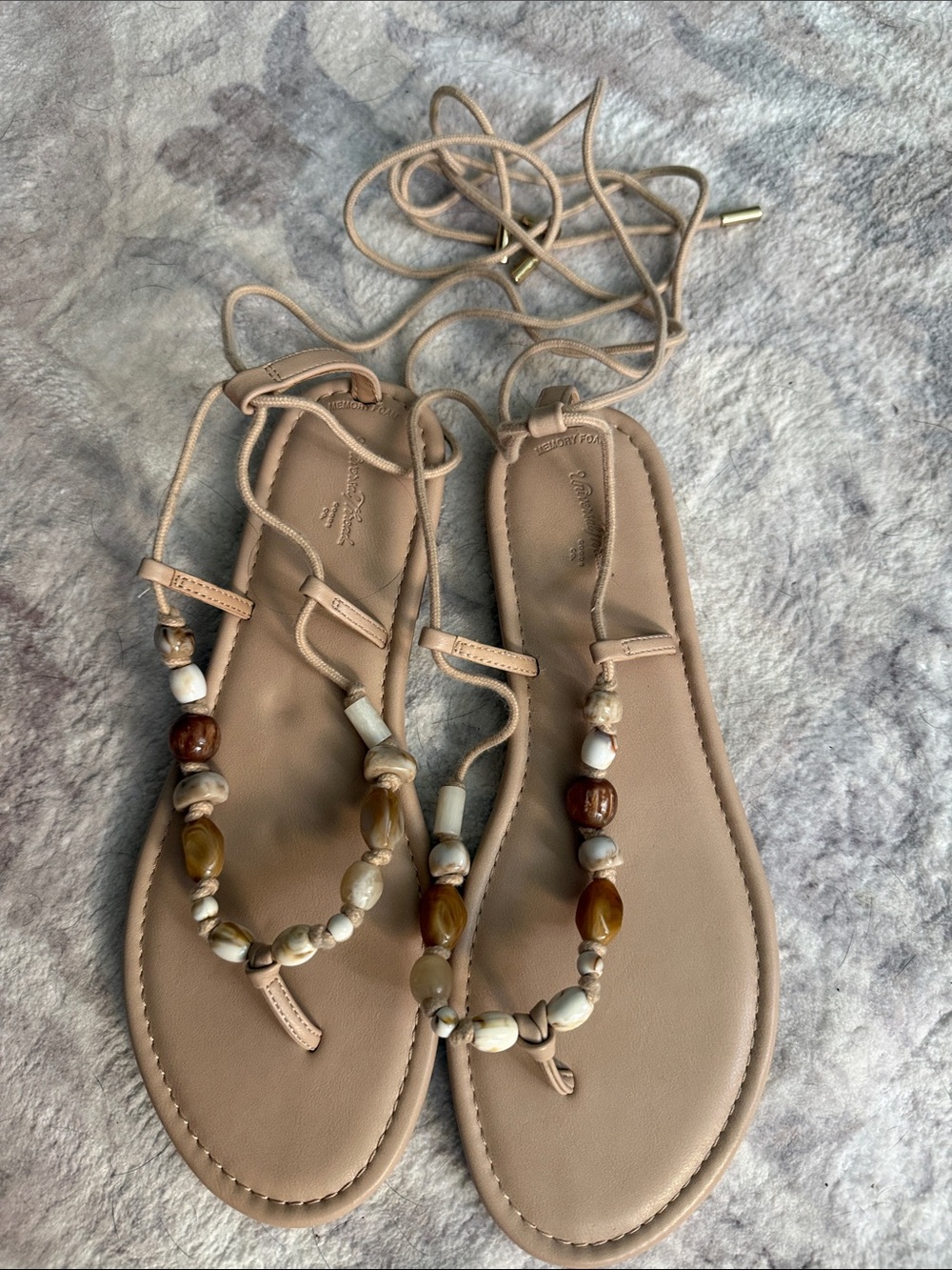 Universal Thread Neutral Beaded Lace-Up Sandals